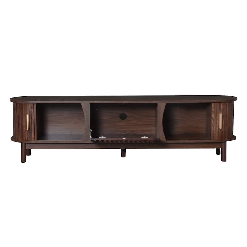 Rectangle TV Stand, Wood Entertainment Center with Storage Cabinet, Living Room TV Console Table for 75" TVs