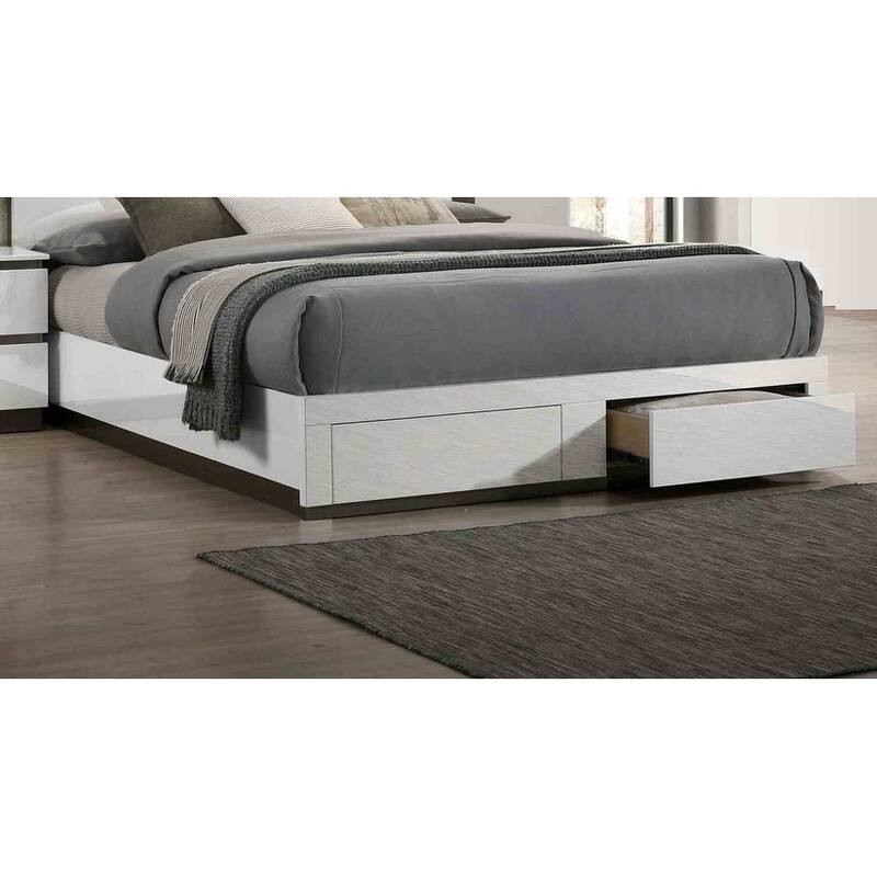 Contemporary White Metallic Gray Finish 1pc Footboard Drawers Bed