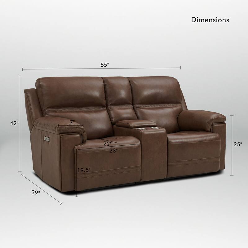Genuine Leather Dual Power LoveSeat with Console, Adjustable Headrest, Footrest, USB/Type-C & Zero Gravity