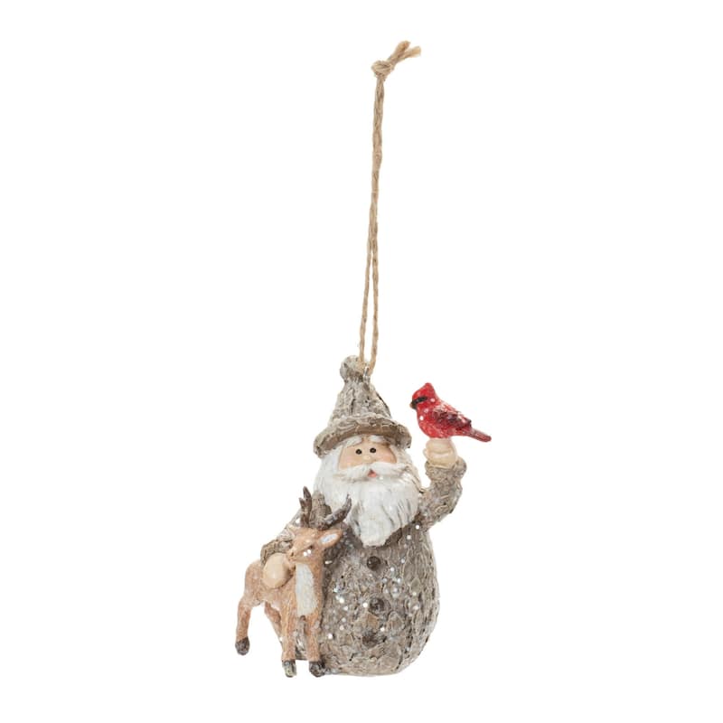 Santa with Cardinal and Reindeer Christmas Ornaments - 3" - 6ct
