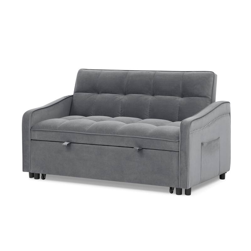 Mid-Century Modern Sofa Bed with USB Charging and Adjustable Backrest