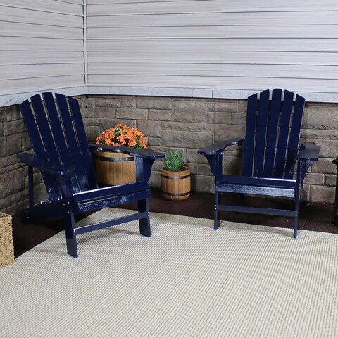 Sunnydaze Coastal Bliss Wooden Adirondack Chair Set of 2 - Navy Blue