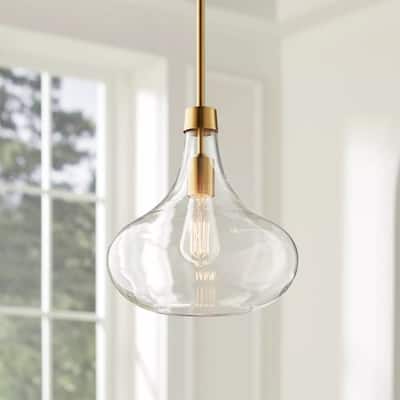 Brass Mini Pendant Wide Modern Clear Glass Fixture for Kitchen Island - 11" x 11"
