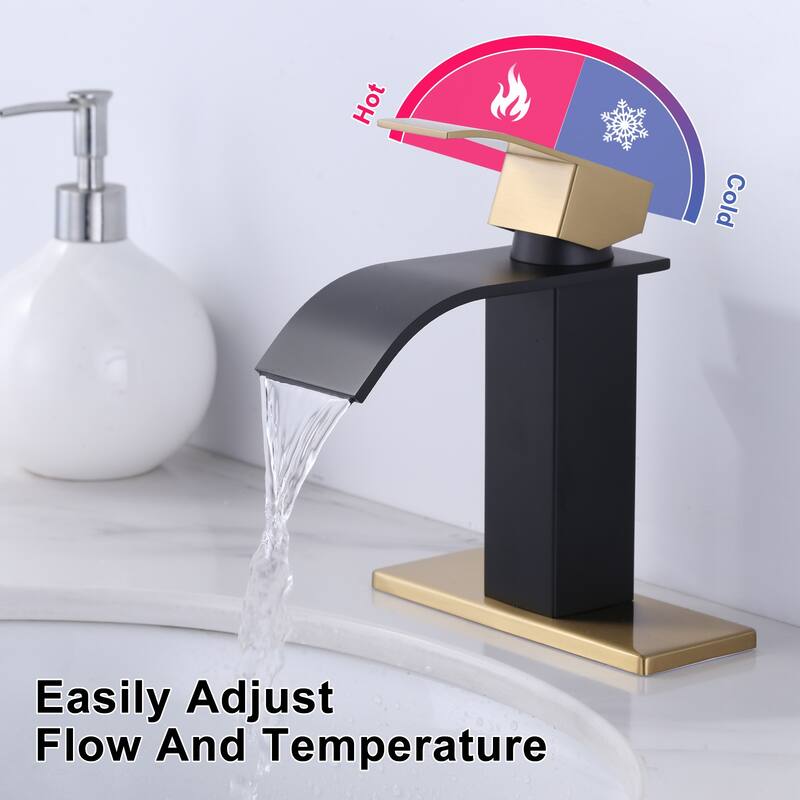 WOWOW Single Handle Waterfall Bathroom Faucet with Pop-Up Drain