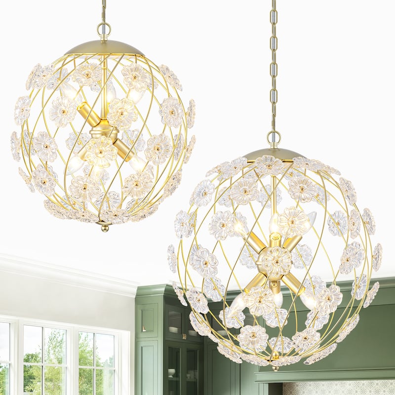 Modern 6-Light Glass Flower Globe Pendant Chandelier for Dining Room
