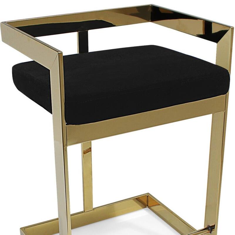 Velvet Stainless Steel Low Back Bar Chair with Armrests and Footrest