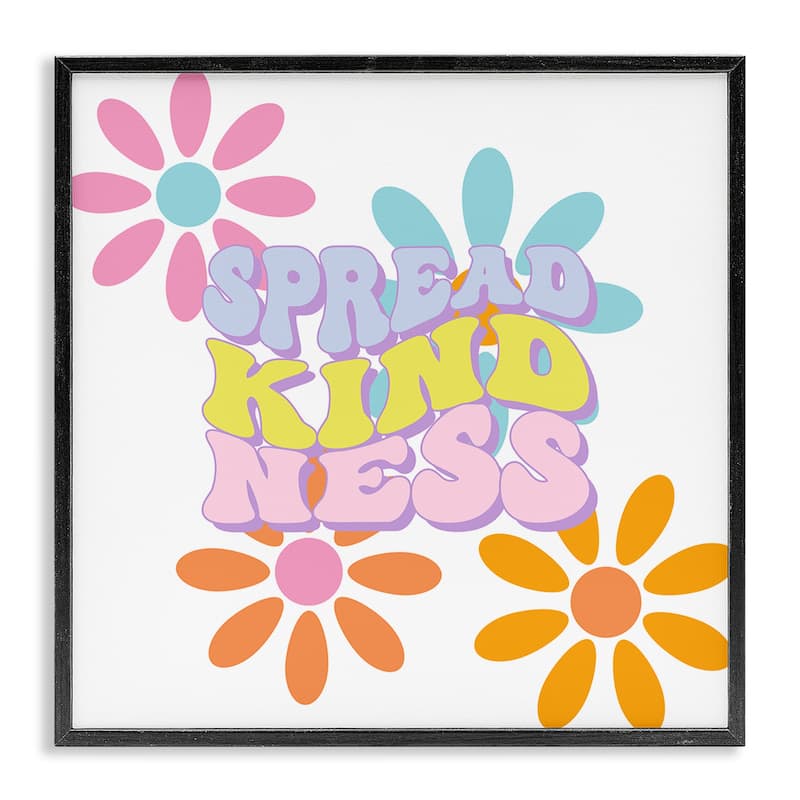 Stupell Groovy Spread Kindness Framed Giclee Art Design By Jesse Keith - 24 x 24 - Black