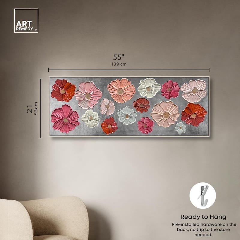 Floral Impasto Silver Panoramic Canvas by Art Remedy
