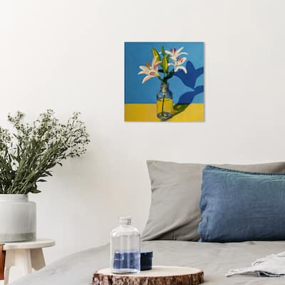 Wynwood Studio Canvas Floral and Botanical I think Summer Florals Blue and Mustard Traditional Wall Art Canvas Print