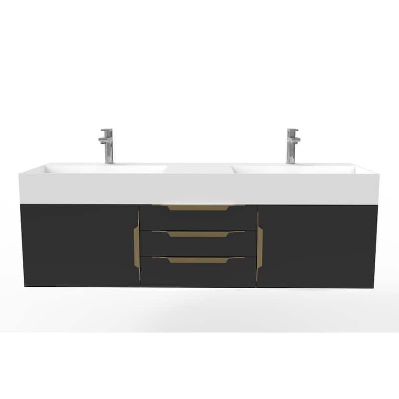 Amazon 60" Wall Mounted Bathroom Vanity Set w/ White Top