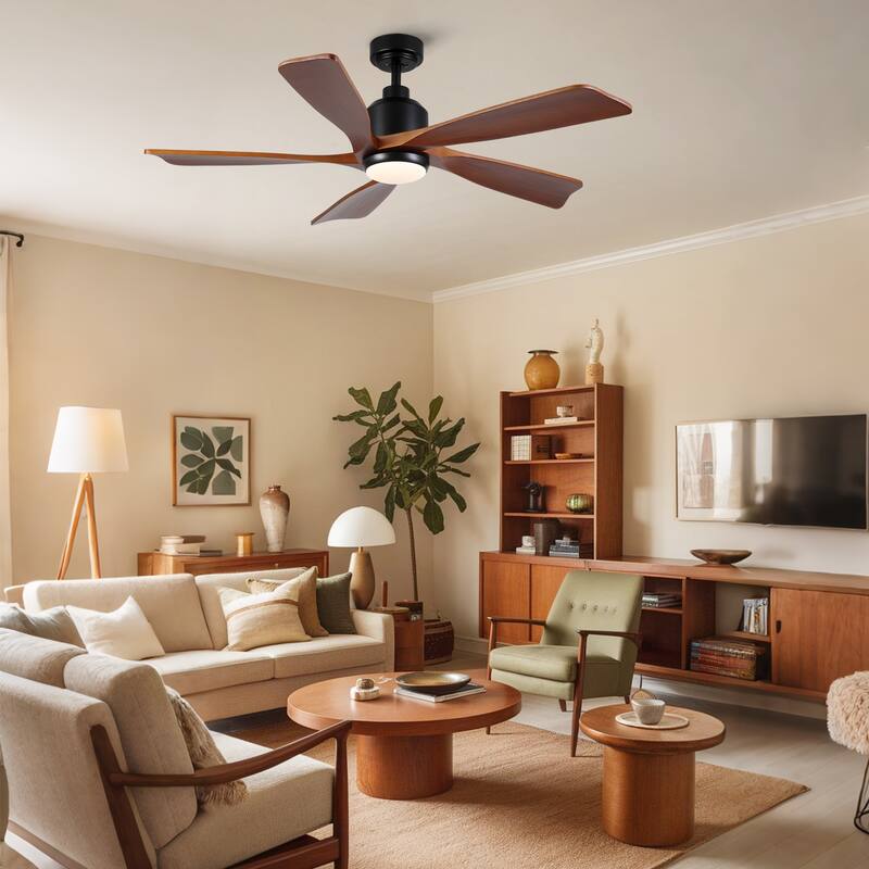 52 inch Natural Style Cozy Solid Wood White Ceiling Fan with Light, Quiet DC Motor