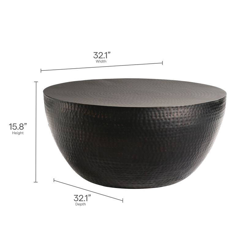 Mella 32 Inch Metal Hammered Coffee Table