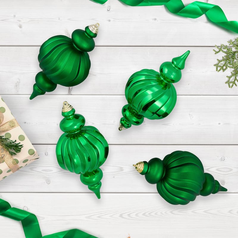 Shatterproof Commercial Size Finial Christmas Ornaments - 10" - Green - Set of 4