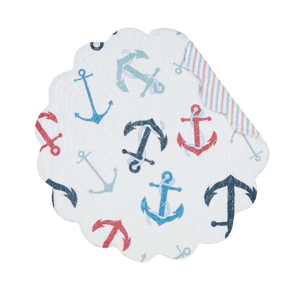 Anchors Away Cotton Quilted Round Reversible Placemat Set of 6 - Set of 6