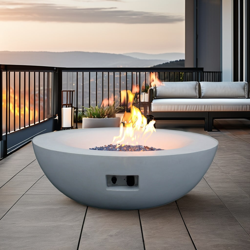 42" Fire Pit, Outdoor Concrete Propane Gas Fire Pit Bowl