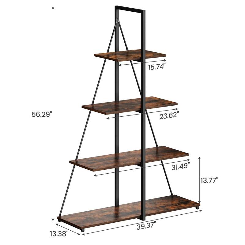 Boat Shaped 4-Tier Bookshelf Narrow Modern Bookcase - Brown
