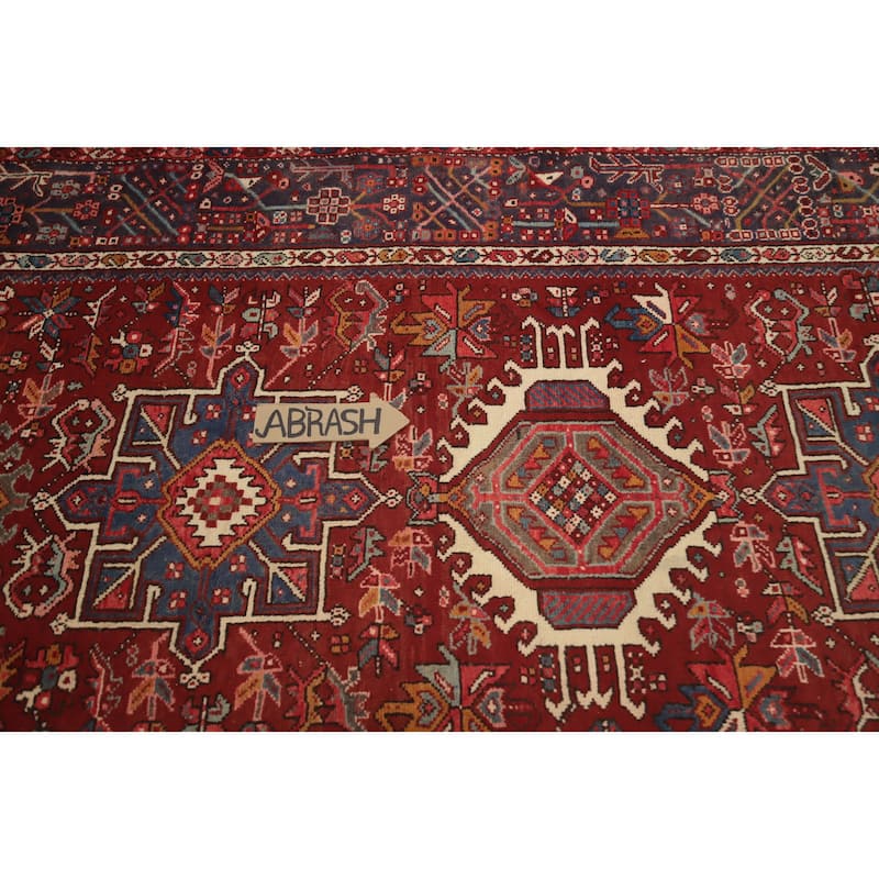 Hand Knotted Oriental 100% Wool Carpet Traditional Geometric Red Gharajeh Area Rug - 12' 11'' X 4' 9''