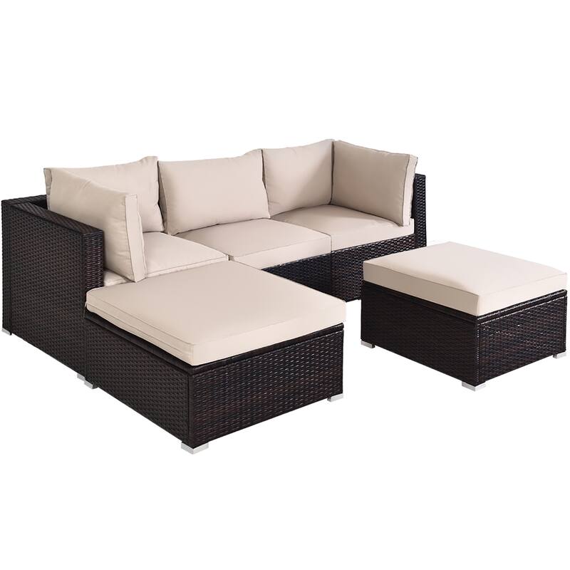 5PCS Patio Rattan Furniture Set Sectional Conversation Set Black
