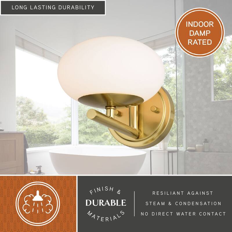 Sloane LED Gold Satin Brass Mid-Century Modern Bathroom Vanity Wall Fixture with White Glass Globes