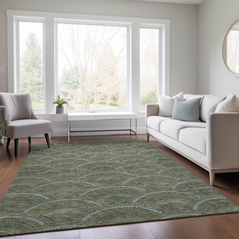 Machine Washable Indoor/ Outdoor Modern Mosaic Chantille Rug