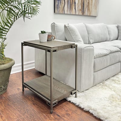 22" Modern Rectangular Chairside Table with Storage Shelf and Metal Frame for Living Room