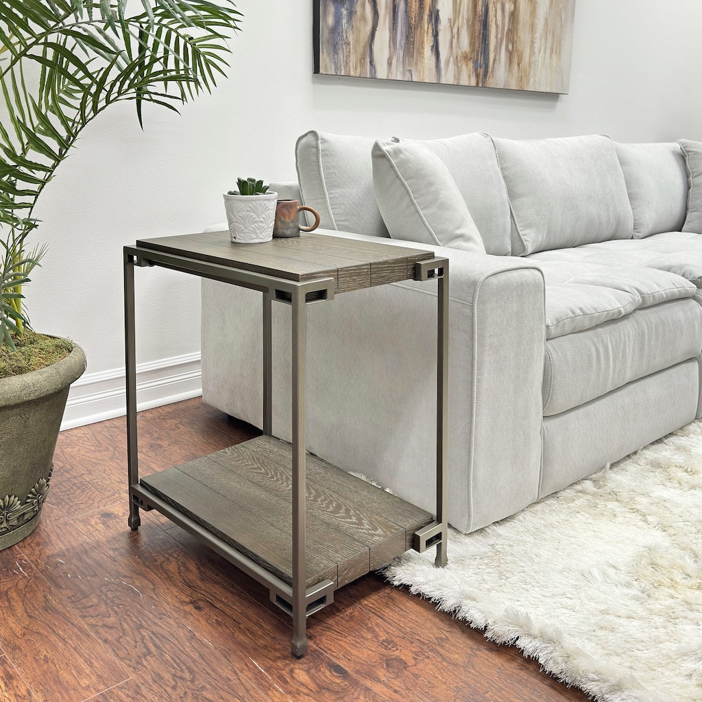 22" Modern Rectangular Chairside Table with Storage Shelf and Metal Frame for Living Room
