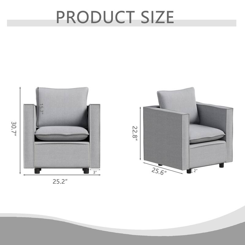 Comfortable Grey Linen Single Sofa Chair, 25x26x23 inches