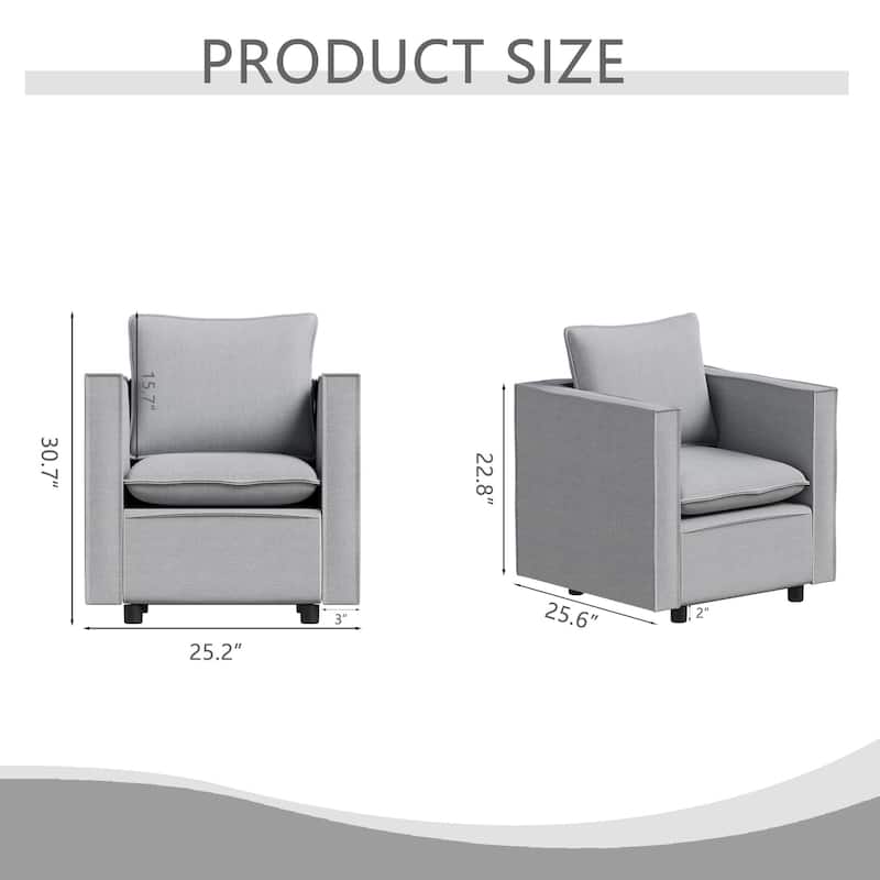 Linen Fabric Single Sofa Chair, Comfy Upholstered Reading Armchair, Modern Decorative Chair for Bedroom, Reading Room