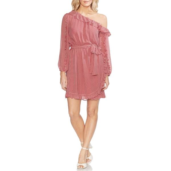 vince camuto asymmetrical dress Womens Ruffle-Trim Wrap One Shoulder - Bed Bath & Beyond Color:Peach Pink Achieving A Beautiful Balance Garment Bag Stunning Evening Dress Nude