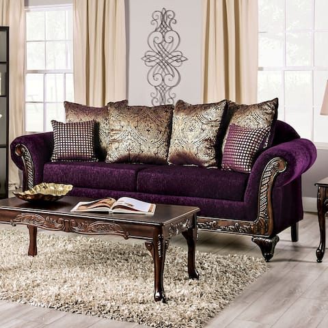 Furniture of America Grendel Traditional Purple Chenille Sofa