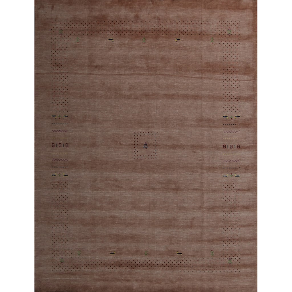 Hand Knotted Oriental 100% Wool Carpet Tribal Tribal Peach Gabbeh Area Rug - 9' 11'' X 8' 3''