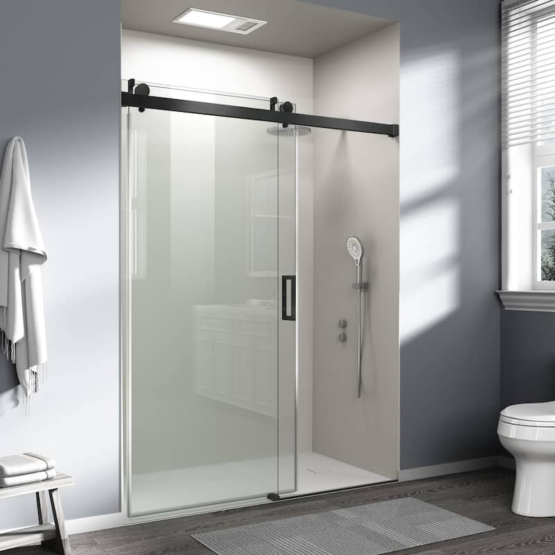 ABRUZZO 56-60" W x 76" H Frameless Soft-Closing Single Sliding Shower Door 1/4" (6mm) Explosion-Proof Tempered Glass