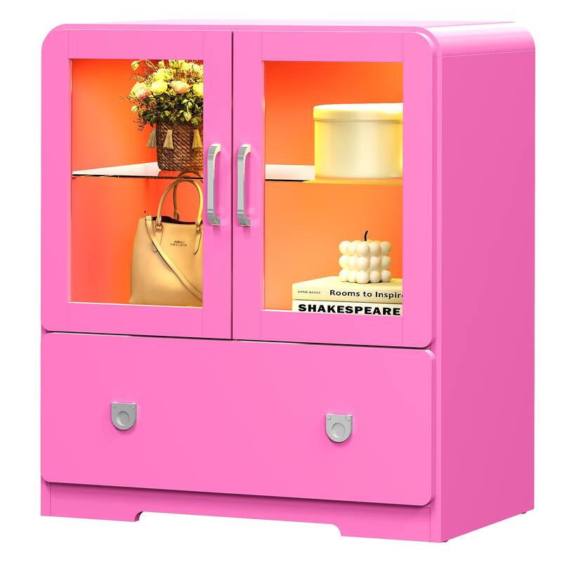 27'' Tall Display Cabinet with Acrylic Doors and LED Lights - N/A