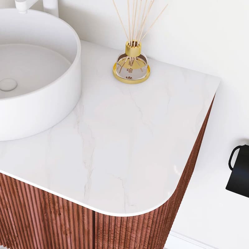 Wall-Mounted Bathroom Vanity with White Round Ceramic Sink