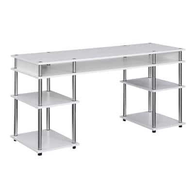 Student Desk 60 Inch No Tools Assembly, Deluxe Study Writing Desk, Stainless Steel Frame, Large Surface Area
