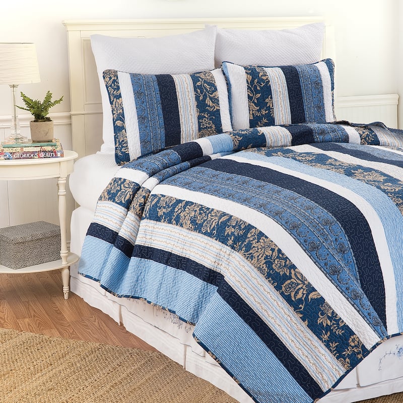 Lakeland Patchwork Cotton Quilt Set - Reversible and Machine Washable - 3 Piece - Queen