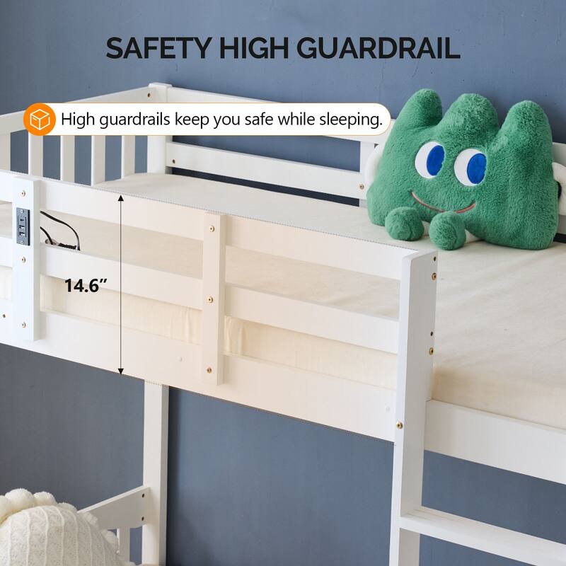 Solid Wood Twin-over-Twin Convertible Bunk Bed with 2 Drawer, White