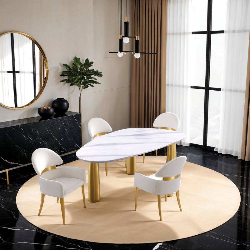 Furniture of America Luvien Modern 5-Piece White Sintered Stone Top Oval Dining Set - White