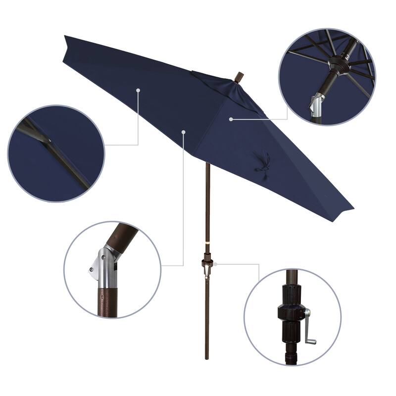 California Umbrella 9' Rd. Aluminum Patio Umbrella, Deluxe Crank Lift with Collar Tilt, Bronze Frame Finish, Pacifica Fabric
