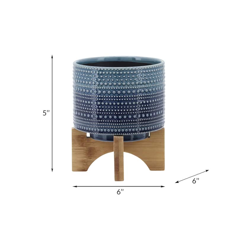Sagebrook Home Coastal Blue Textured Dotted Handmade Ceramic Planter Pot with Stand