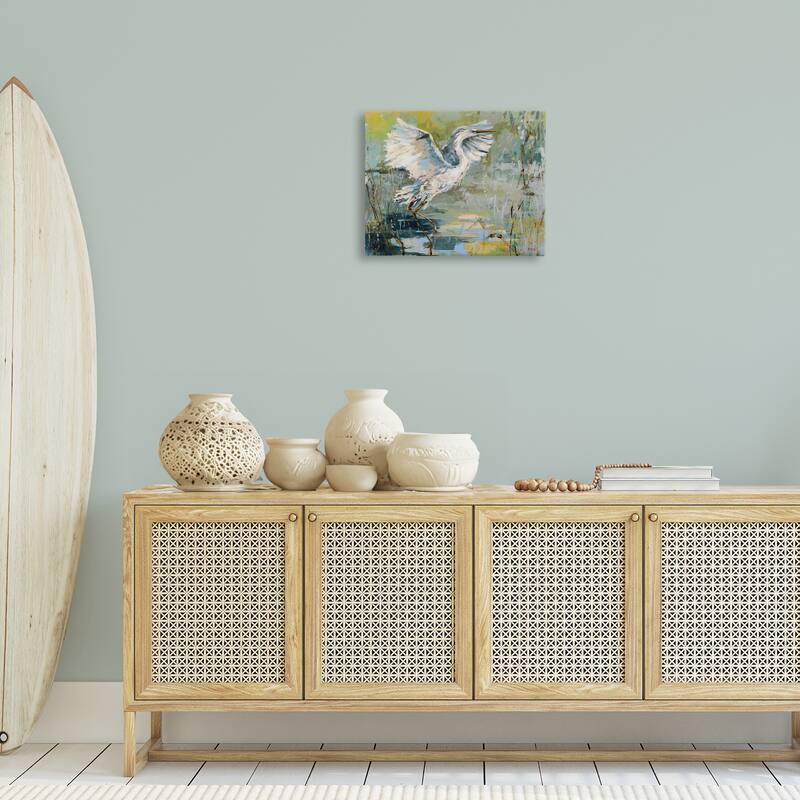 Stupell Radiant Crane at Pond Canvas Wall Art Design By Dusza