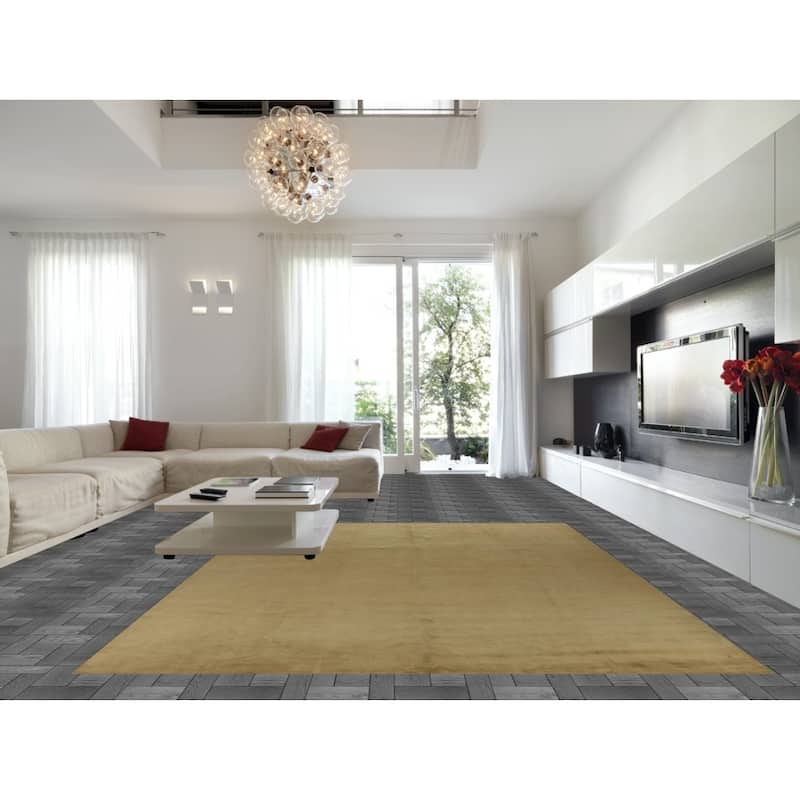 Hand Knotted Oriental 100% Wool Carpet Modern Solid Green Gabbeh Area Rug - 13' 4'' X 10' 2''
