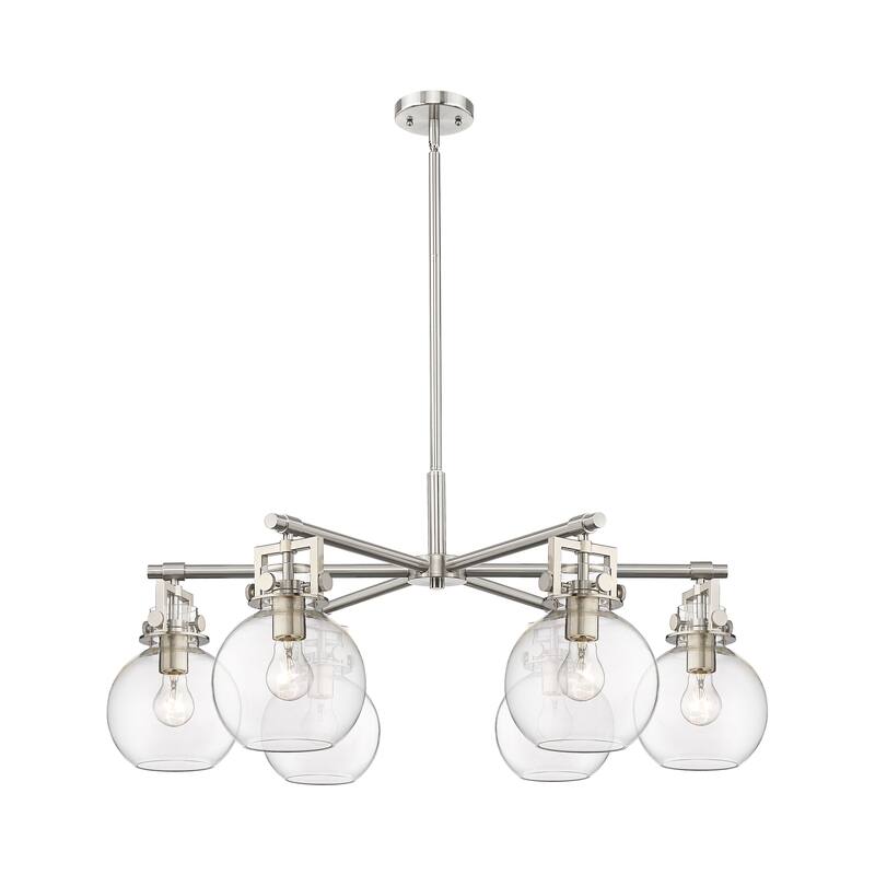 Innovations Lighting Downtown Urban - Newton Sphere - 6 Light 26" Stem Hung Chandelier - Clear/Satin Nickel