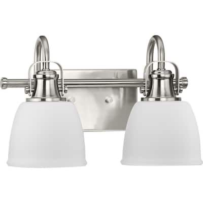 Preston Collection Two-Light Brushed Nickel Coastal Bath and Vanity Light - 14 in x 7.37 in x 9 in