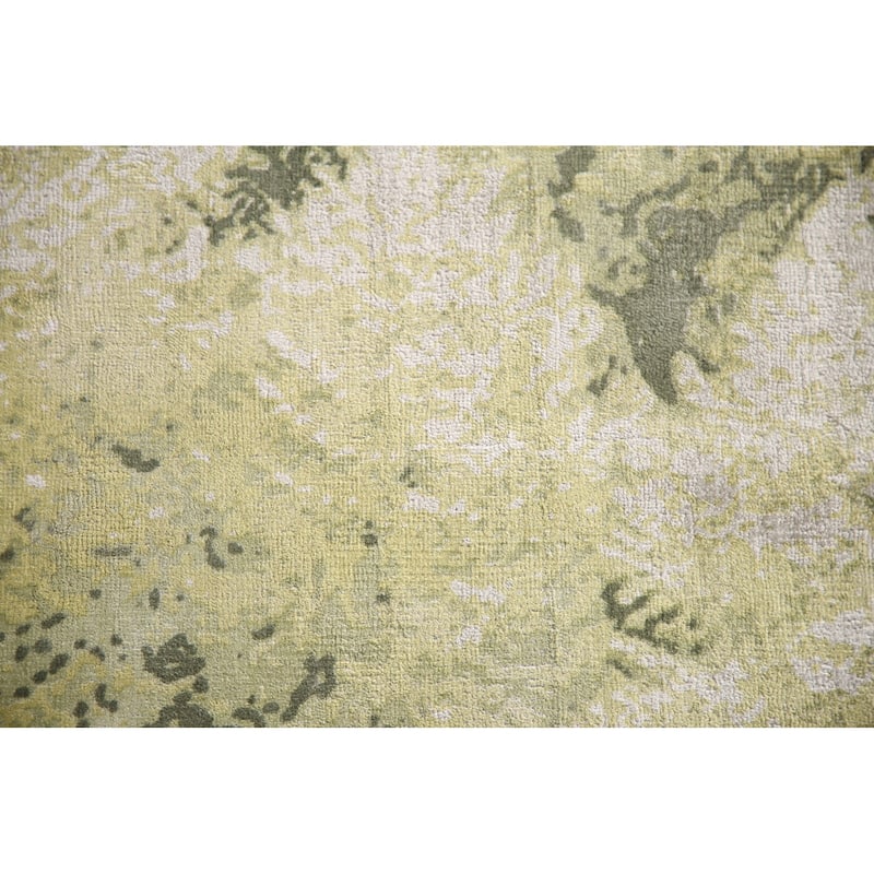 All-Over Green Abstract Modern Area Rug Hand-knotted Wool Carpet - 4'8"x 6'6"