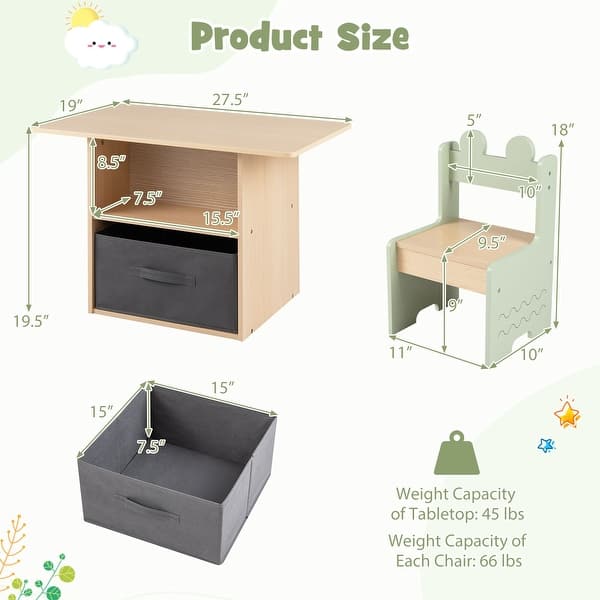 Gymax Kids Table & Chairs Set w/2 Open Compartments Fabric Drawer for