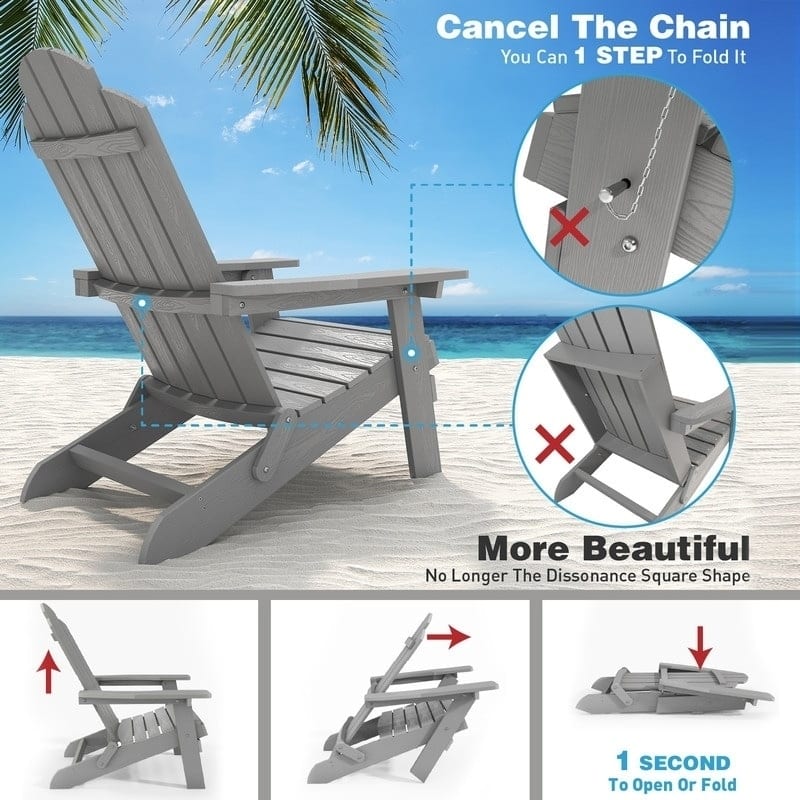 WINSOON All Weather HIPS Outdoor Folding Adirondack Chair Set Of 4