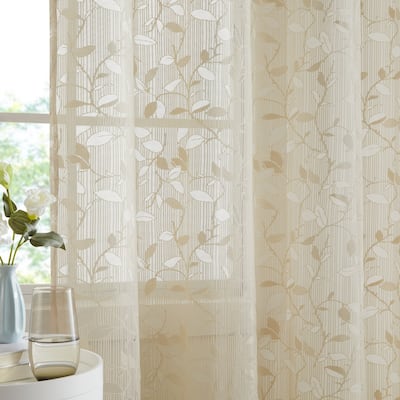 HLC.me Joyce Floral Decorative Semi Sheer Light Filtering Grommet Window Treatment Curtain Panels - Set of 2 Panels