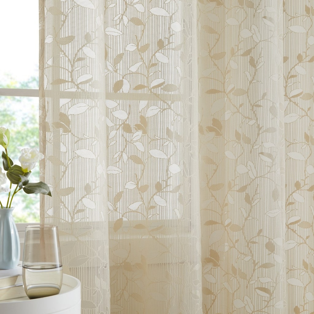 HLC.me Joyce Floral Decorative Semi Sheer Light Filtering Grommet Window Treatment Curtain Panels - Set of 2 Panels