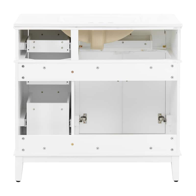 36" Bathroom Vanity Cabinet with Ceramic Sink, Soft-Close Door and 4 Storage Drawers